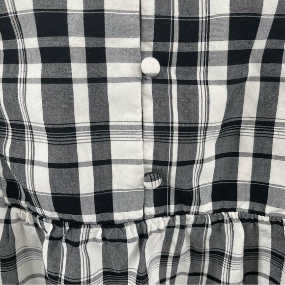 LOFT ANN TAYLOR Top Peplum Plaid Blouson Henley B&W Business Casual Size Small - Picture 6 of 11